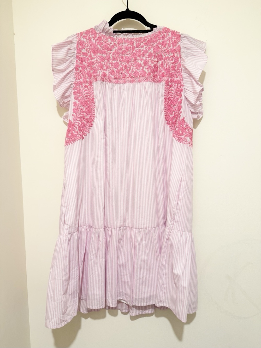 Embroidered Pink Ruffle Mini Dress - Picture 4 of 4
